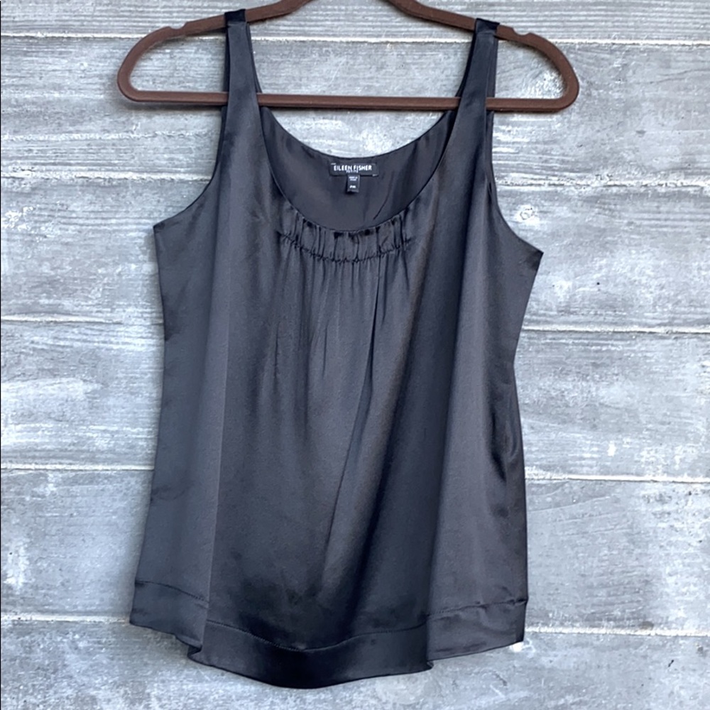 Eileen Fisher 100% Silk Black Sleeveless top (PM)